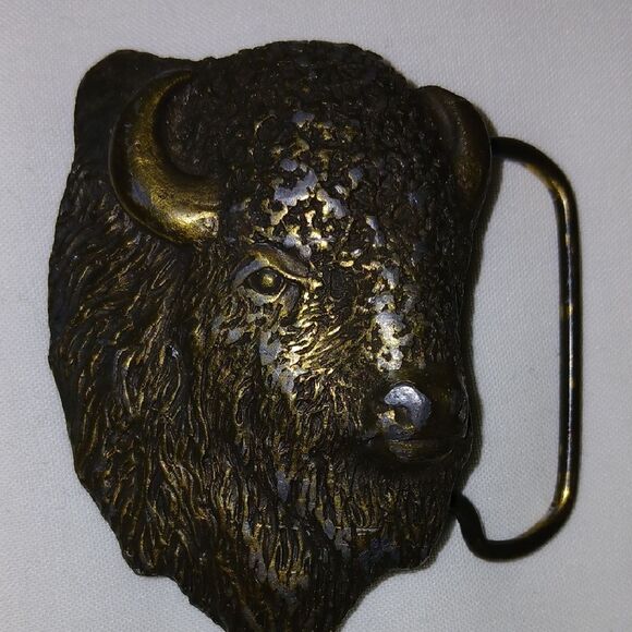Vntg Buffalo Head Bronze Belt Buckel - Picture 2 of 5